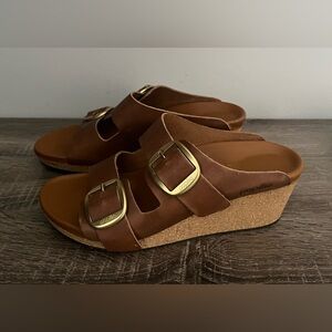 Birkenstock: Papillio, Nora Big Buckle Leather Wedge Sandals, Size 42 (11)